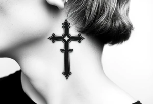 orthodox christian cross relatively small on side of left neck tattoo idea