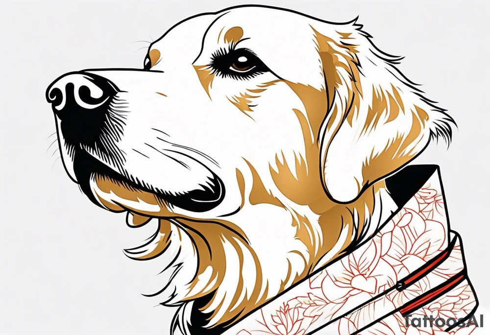 a golden retriever in a kimono tattoo idea