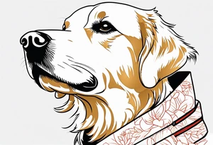 a golden retriever in a kimono tattoo idea
