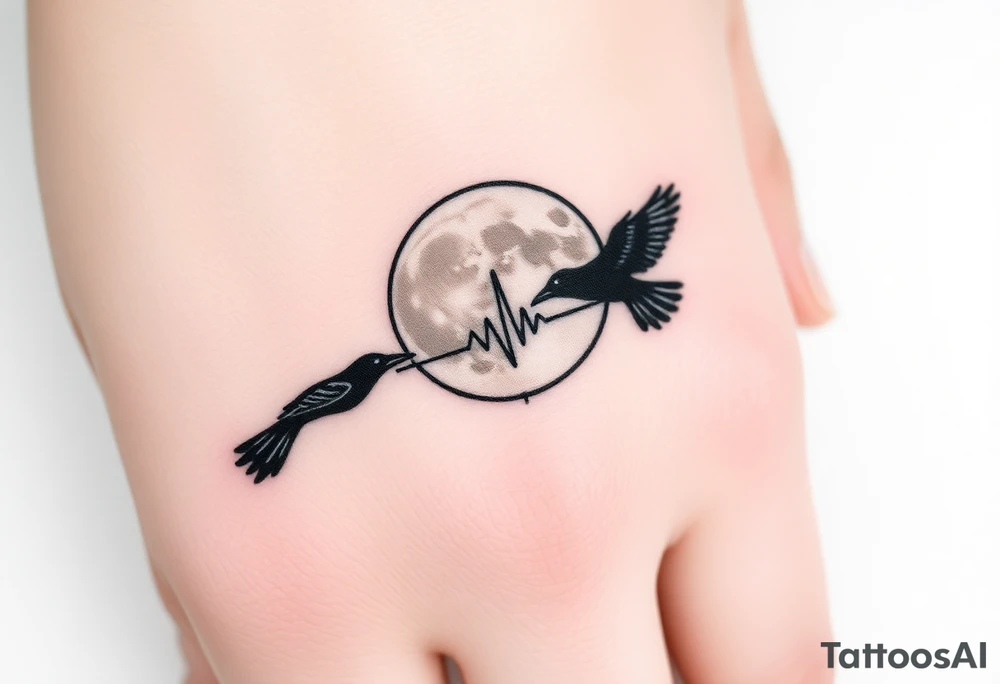 Create a minimalist tattoo design symbolizing the deep connection between a mother and daughter, featuring the initials L and E. Incorporate two crows flying around a full moon, connected by an ECG heartbeat line that represents their shared life energy. The design should feel mystical, balanced, and emotionally meaningful.”
Simplystic and small with Initials L and E tattoo idea