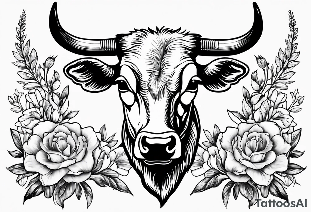 bluebonnet flowers with cow skull tattoo idea