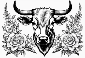 bluebonnet flowers with cow skull tattoo idea