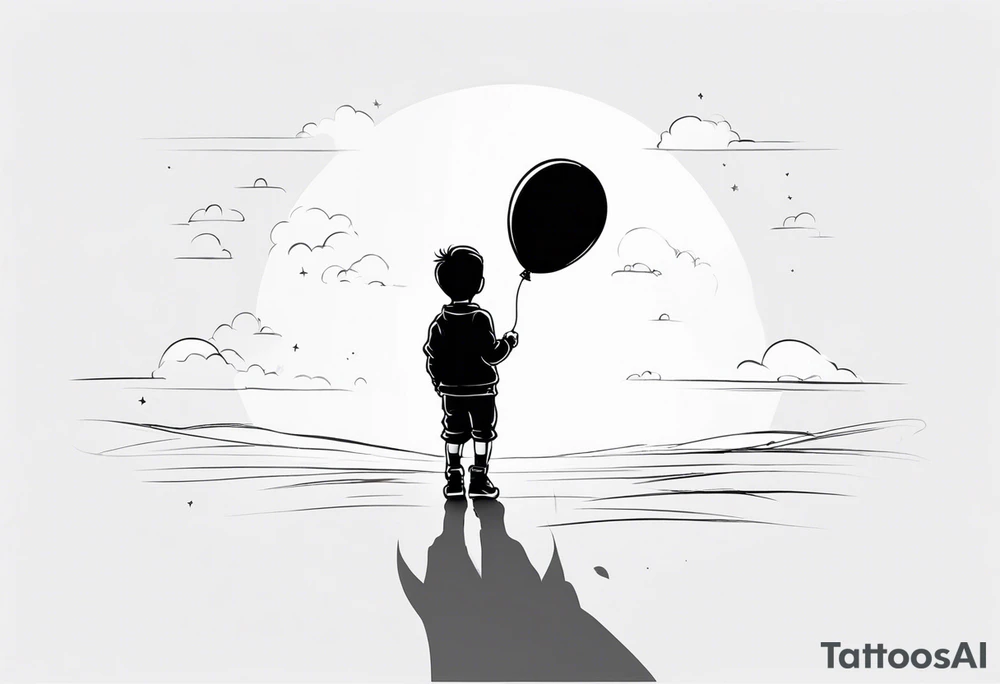 little boy with a balloon flying towards the sky tattoo idea