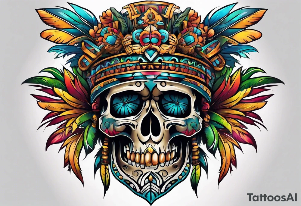 Colorful Mayan scull tattoo idea