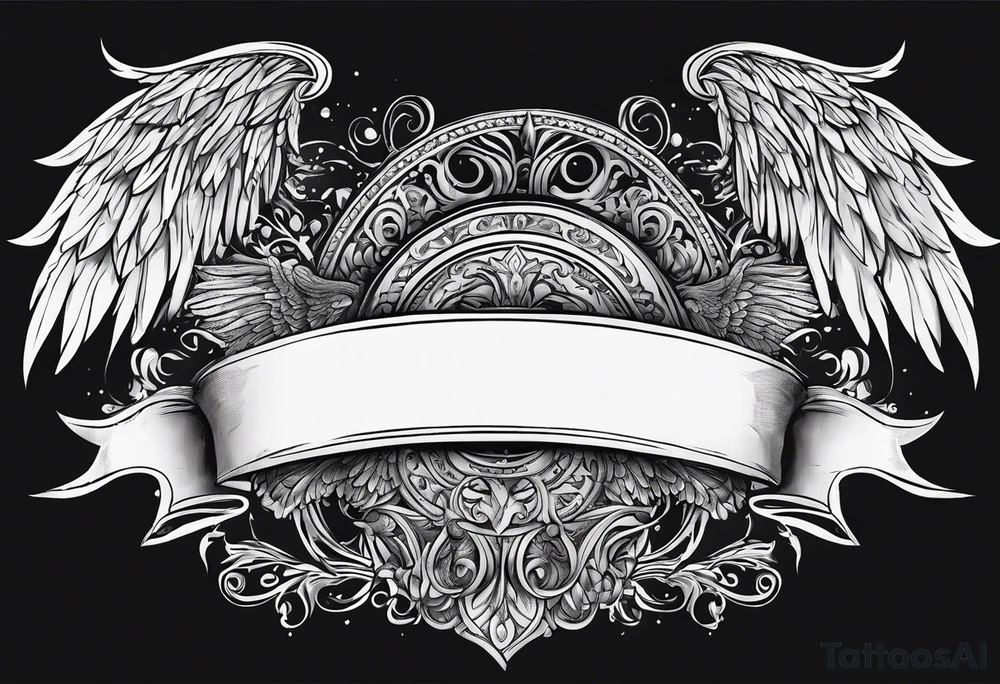 The word Glenn on a banner with angel Wings tattoo idea