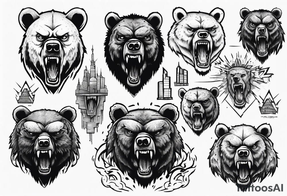 Angry bear coming up behind a city tattoo idea