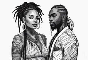 Black man with dreads  and women with short hair together tattoo idea