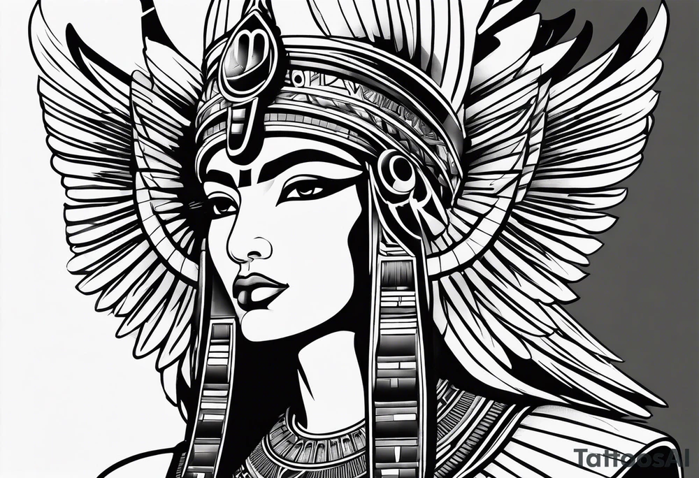 black and white Egyptian goddess Isis tattoo idea