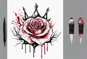 a bleeding watercolor rose, with a crown of thorns as the stem, simple, one line tattoo idea