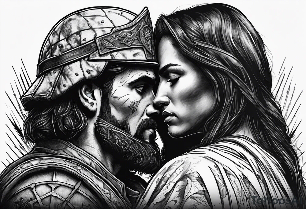 A solider face to face with death with Jesus over the soldier’s shoulder tattoo idea