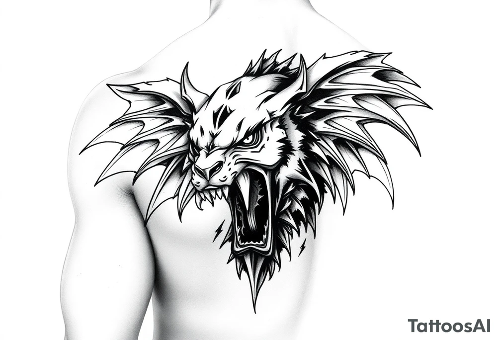 Black and white. Left arm tattoo which starts at the elbow and goes all the way up to the shoulder. The tattoo should exemplify power, strength and dominance. tattoo idea