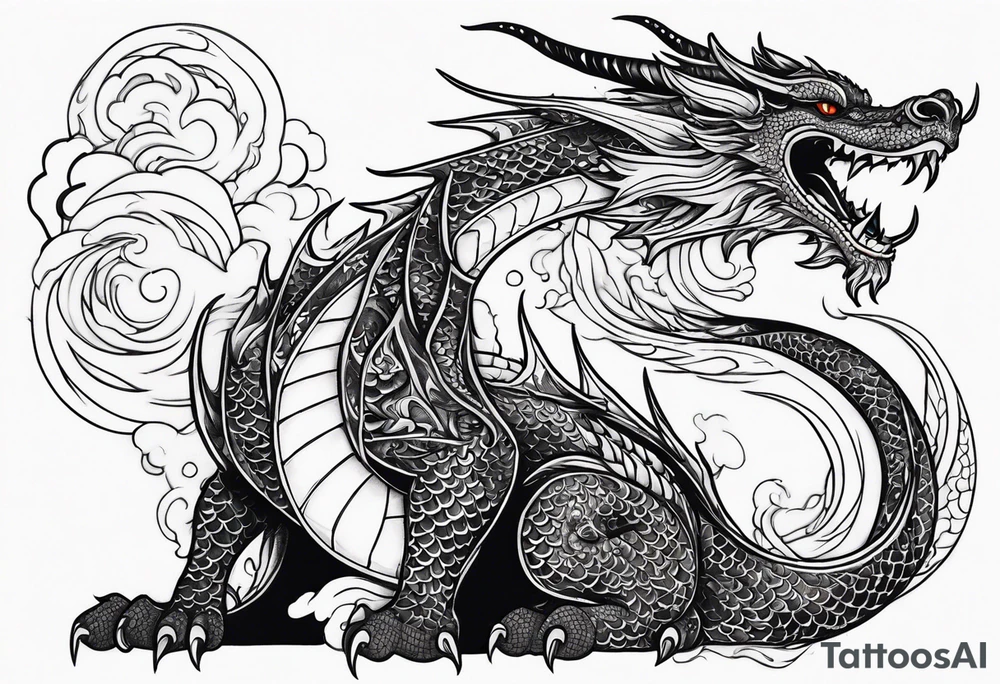 Traditional Dragon full body and smoke tattoo idea