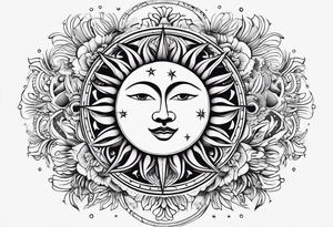 sun, moon and weird symbols tattoo idea