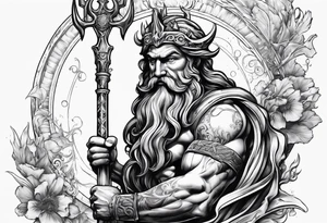 poseidon with mechanic trident and mechanic arm tattoo idea