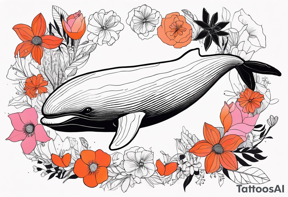 whale, hummingbird, face, flowers, bold color, collage, pink, orange, red tattoo idea