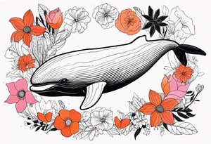 whale, hummingbird, face, flowers, bold color, collage, pink, orange, red tattoo idea