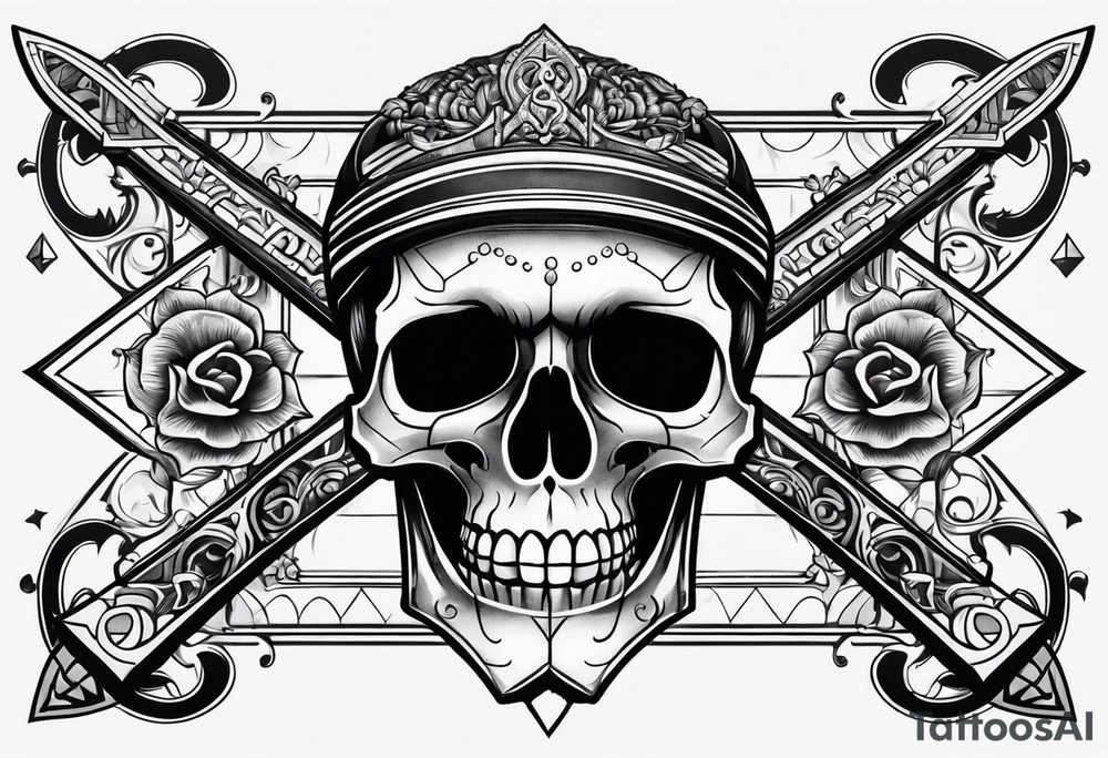 Skull key horizontal tattoo idea