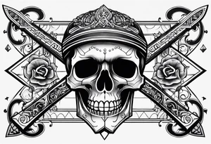 Skull key horizontal tattoo idea