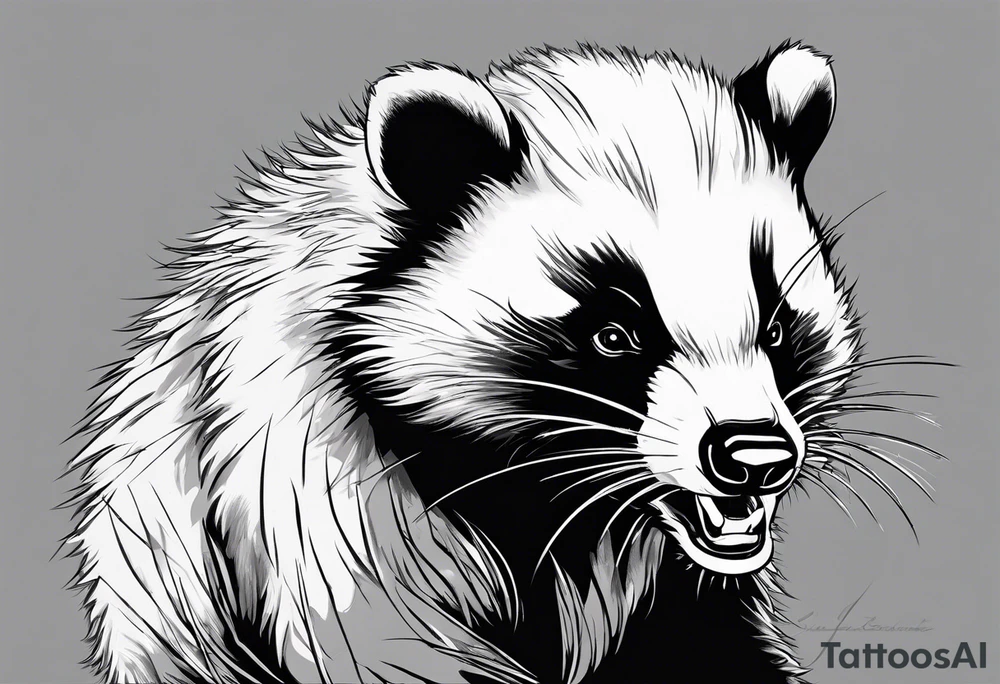 Draw me badger/wolverine with aggressive full body show, killer face with cute smile, long nails and he attacks like a gladiator to enemy tattoo idea