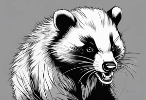 Draw me badger/wolverine with aggressive full body show, killer face with cute smile, long nails and he attacks like a gladiator to enemy tattoo idea