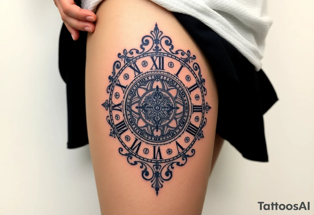 vintage roman numerals within ornate clockwork mechanism tattoo idea