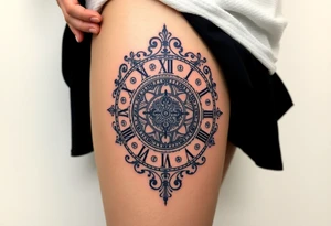 vintage roman numerals within ornate clockwork mechanism tattoo idea