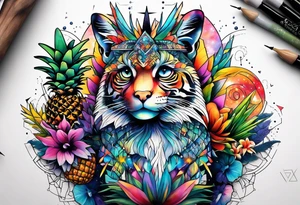 Animals in Amsterdam featuring colours of the universe and galaxies and pineapple tattoo idea