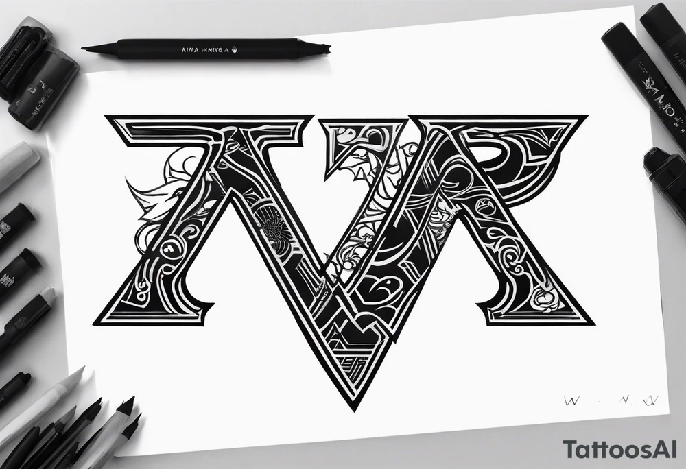 the letters A W R in the middle of a ninja headband tattoo idea