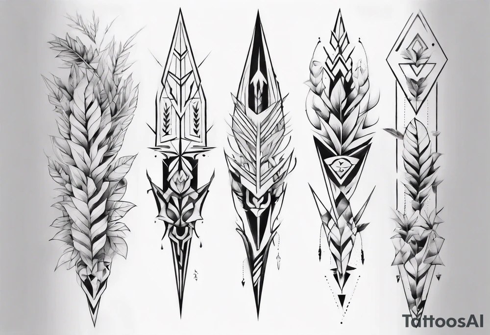 full arm tattoo. pointy leaves combined with geometric shapes. whole arm tattoo idea