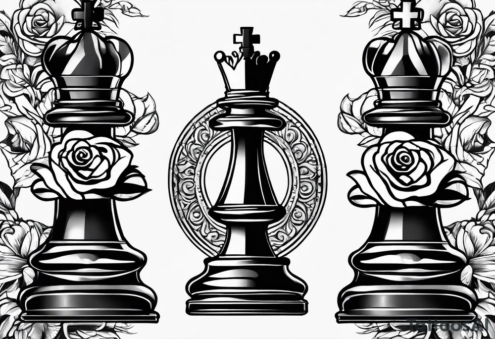 Kind and queen chess with a rose tattoo idea