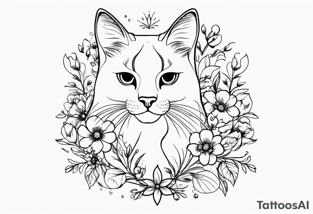 Make me a cat with fine features with flowers around it tattoo idea Make me a cat with fine features with flowers around it tattoo idea