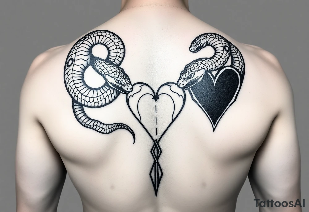 Can you give an example of a snake tattoo that wraps around the elbow and ends on the forearm on the ulnar side? With the words jealous, shame, and black heart subtly incorporated. tattoo idea