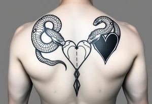 Can you give an example of a snake tattoo that wraps around the elbow and ends on the forearm on the ulnar side? With the words jealous, shame, and black heart subtly incorporated. tattoo idea