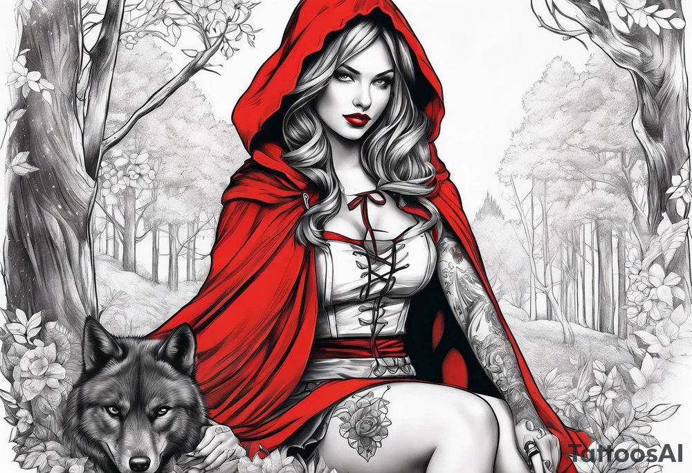 Red riding hood full thigh tattoo tattoo idea