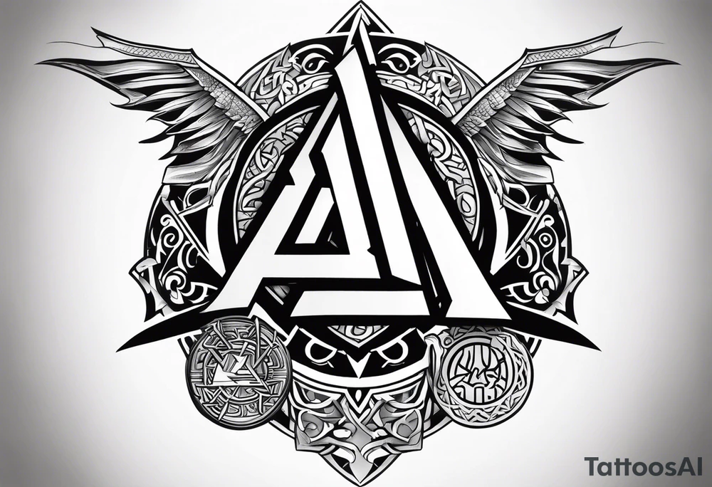 Valhalla sword shield dragon axe Valknut tattoo idea