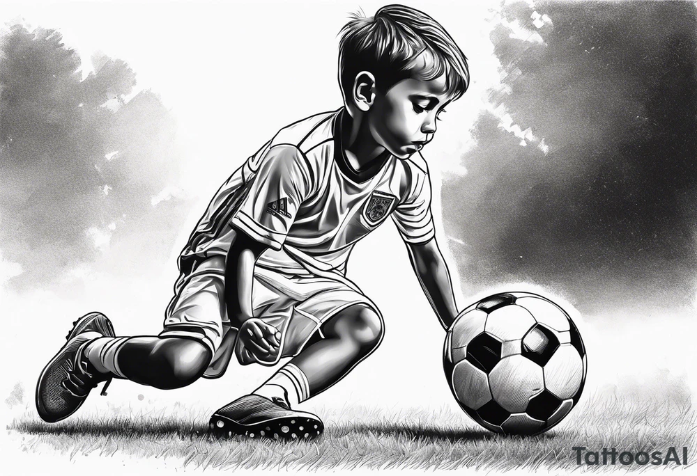 Little boy playing soccer tattoo idea