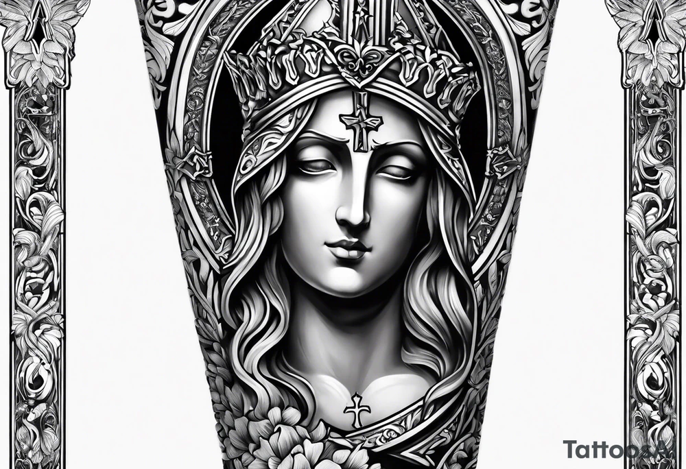 Forearm sleeve that is christian detailed and has saints tattoo idea Forearm sleeve that is christian detailed and has saints tattoo idea