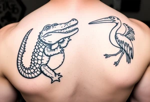 alligator, crawfish, and pelican dancing in second line in new orleans tattoo idea