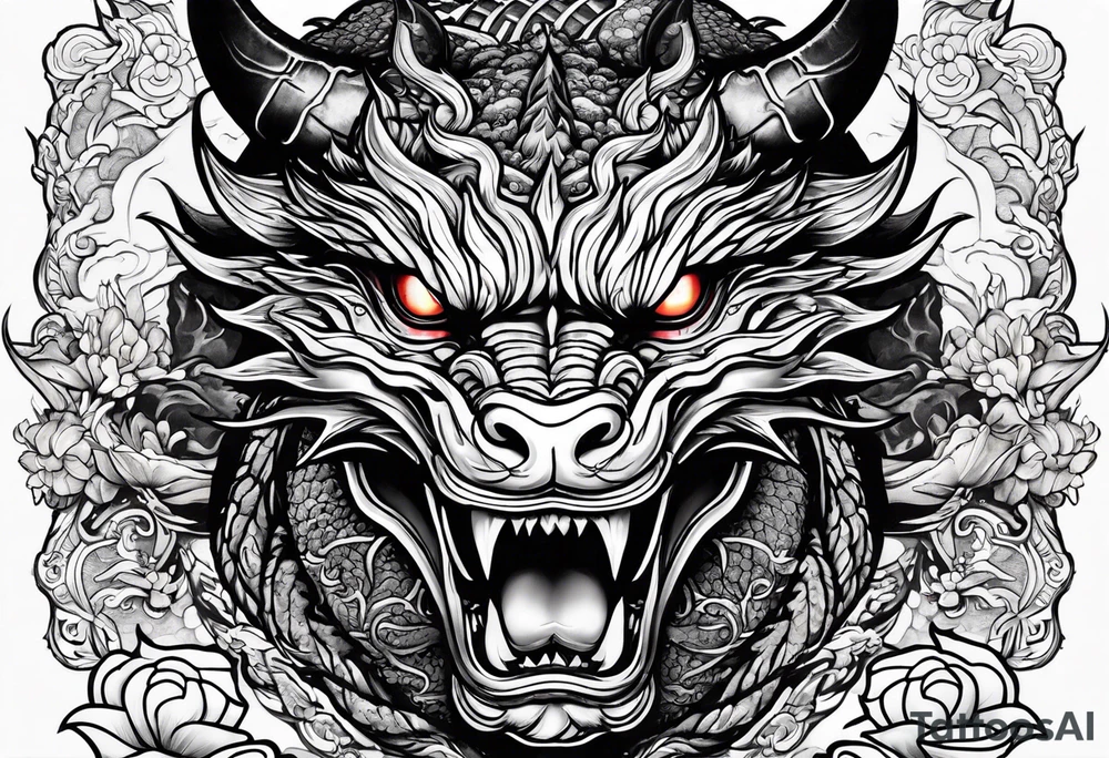 dragon mask fire tattoo idea