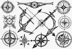 bow arrow with compass in the middle tattoo idea