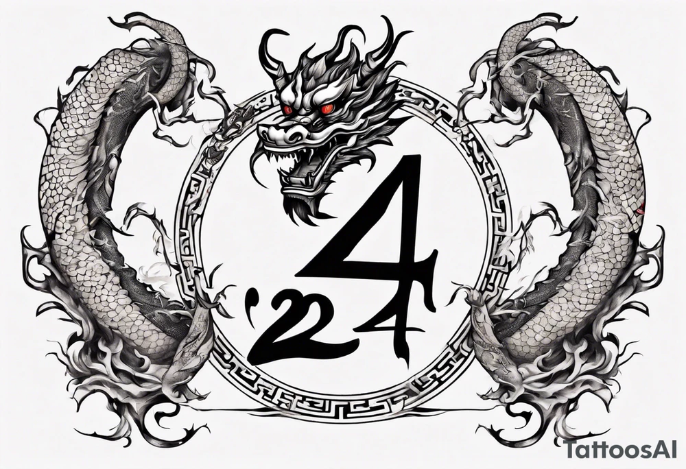 Number 24 with a Chinese dragon around it tattoo idea