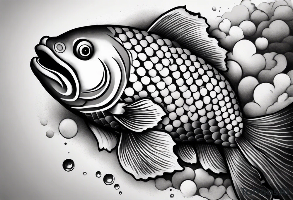 Koi carp, Japanese style clouds, black color, on the shoulder tattoo idea