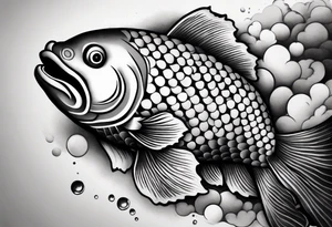 Koi carp, Japanese style clouds, black color, on the shoulder tattoo idea