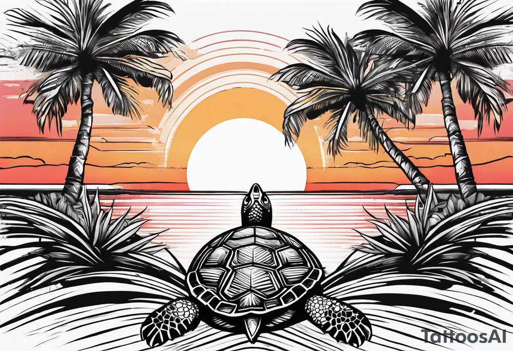 Turtle  palm trees Sunset tattoo idea