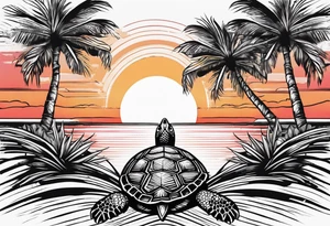 Turtle  palm trees Sunset tattoo idea