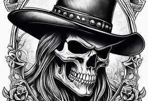 Screaming skull with cowboy hat tattoo idea