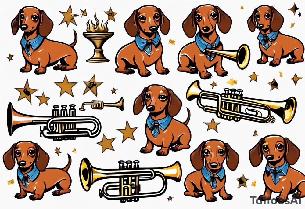 dachshund playing trumpet tattoo idea
