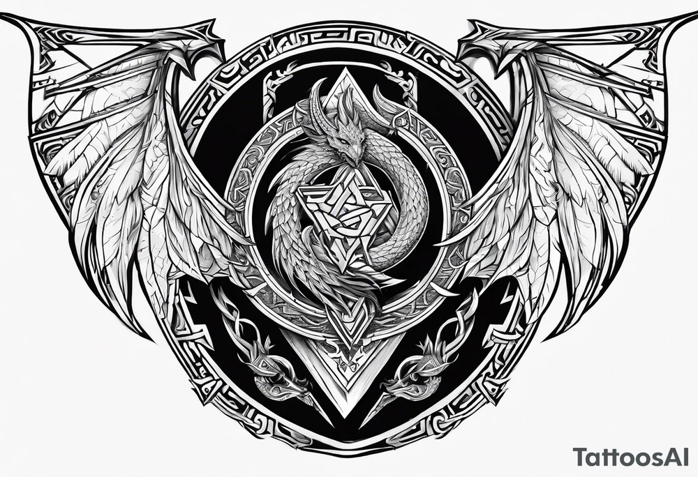 Valhalla sword shield dragon axe Valknut tribal tattoo idea Valhalla sword shield dragon axe Valknut tribal tattoo idea