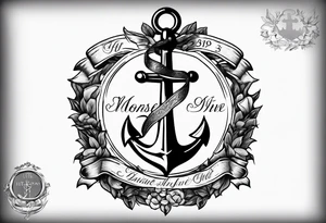 Anchor with ribbon and psalm 23:19 on ribbon tattoo idea