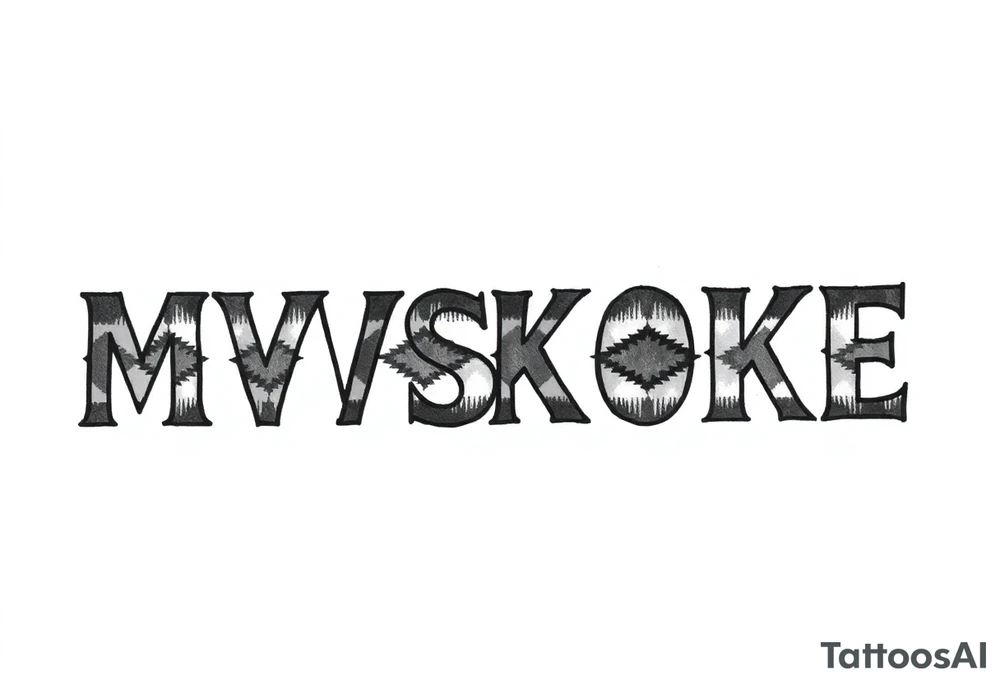 The word “MVSKOKE” shaded with Pendleton print tattoo idea